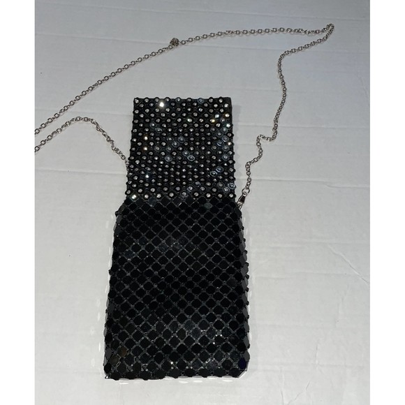 Black mesh crystal embellished shoulder tote purse bag - Picture 8 of 8